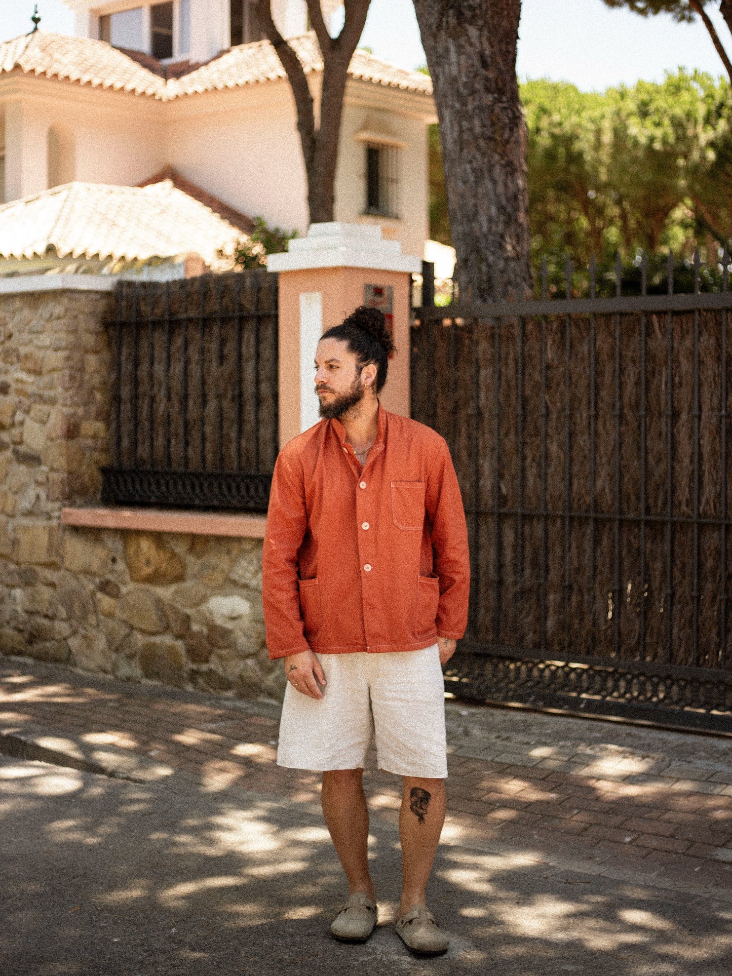 Vintage Burnt Orange Nehru Mandarin Collar Smock Chore Jacket
