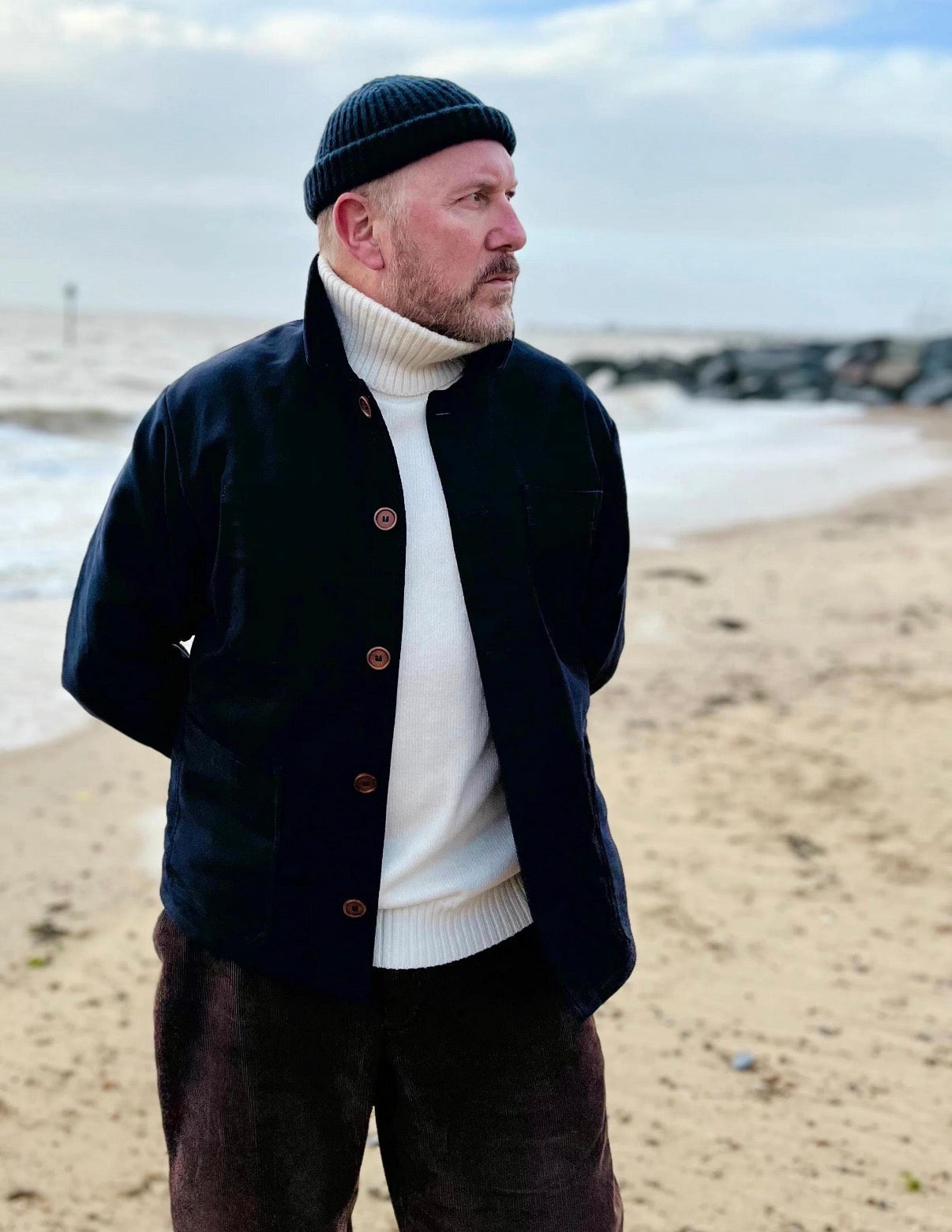 Ink Blue 50s French Moleskin Chore Jacket Made In England