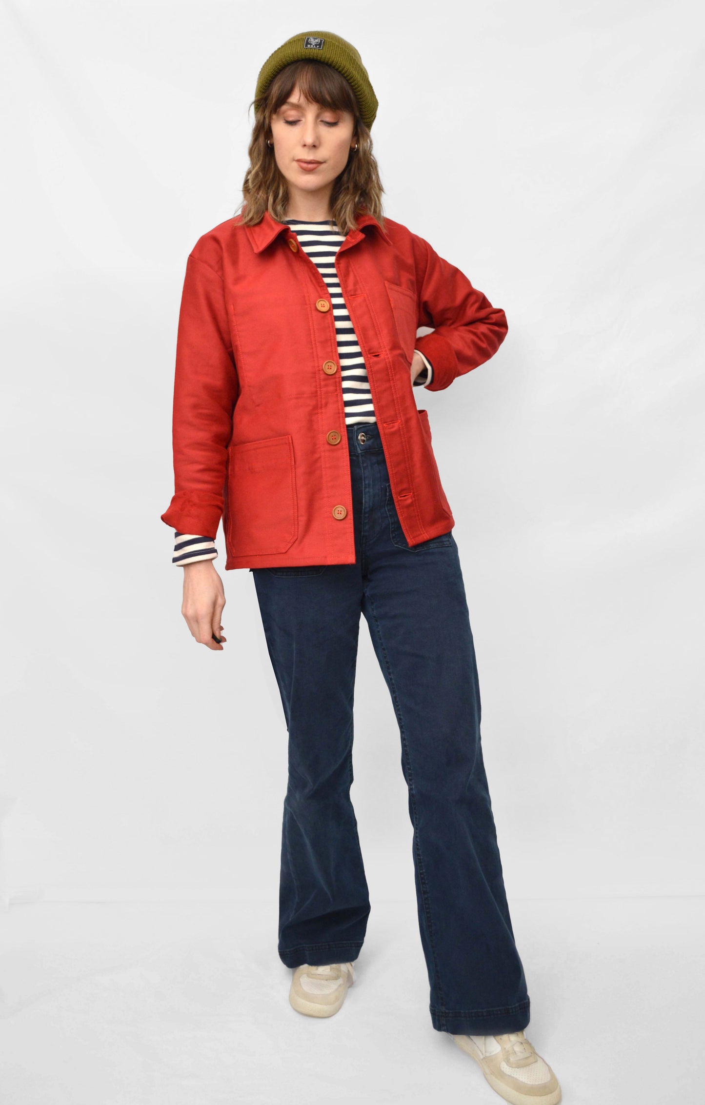 French Chore Jacket Moleskin Berry Red