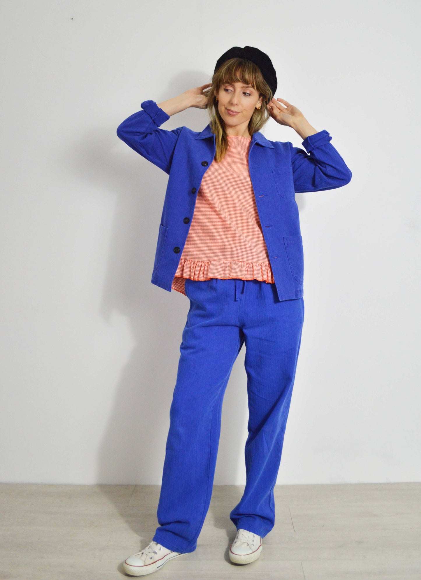 French Workwear 2 Piece Suit Faded Herringbone Bugatti Blue Cotton