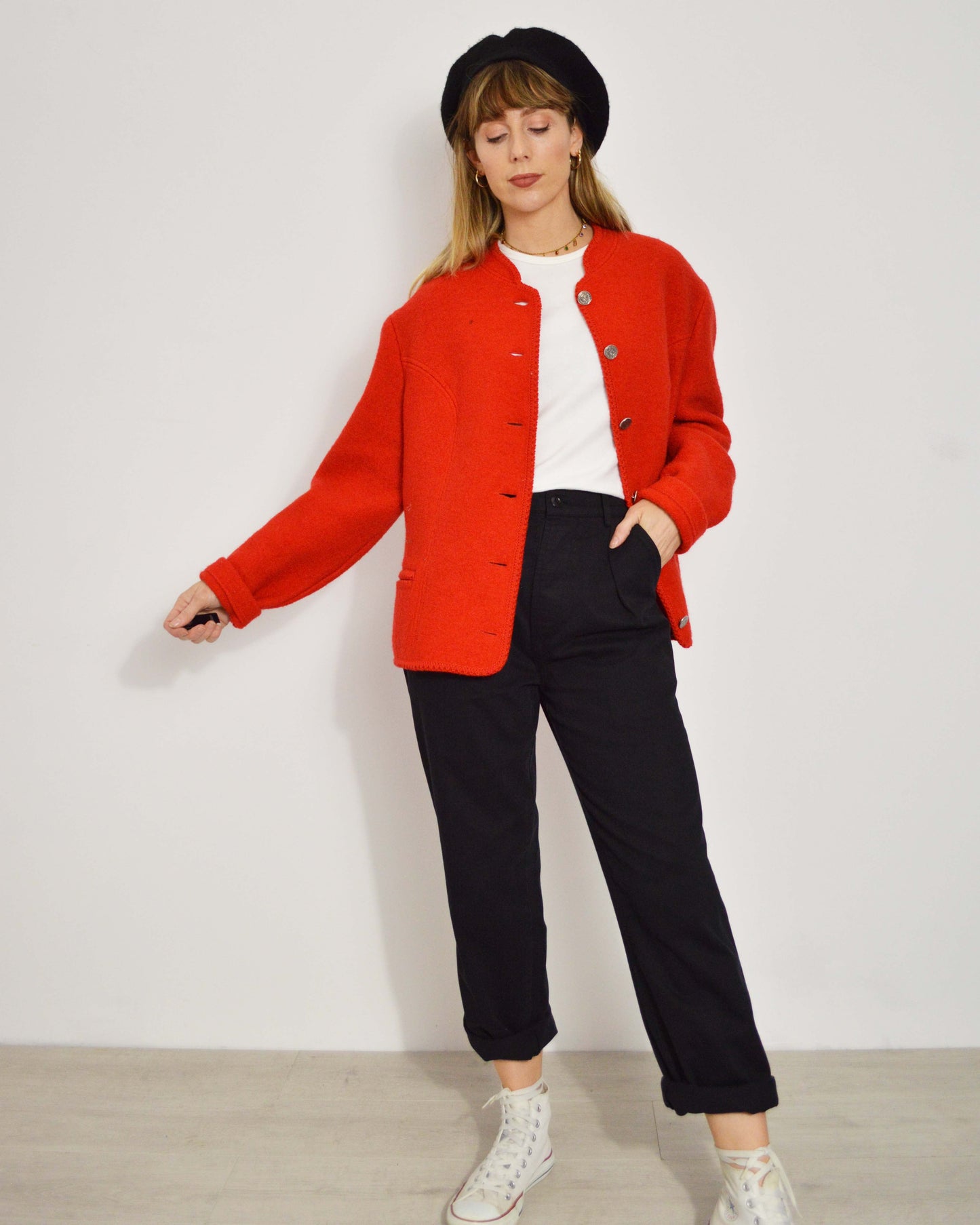 Vintage European Wool V-Neck Jacket Red