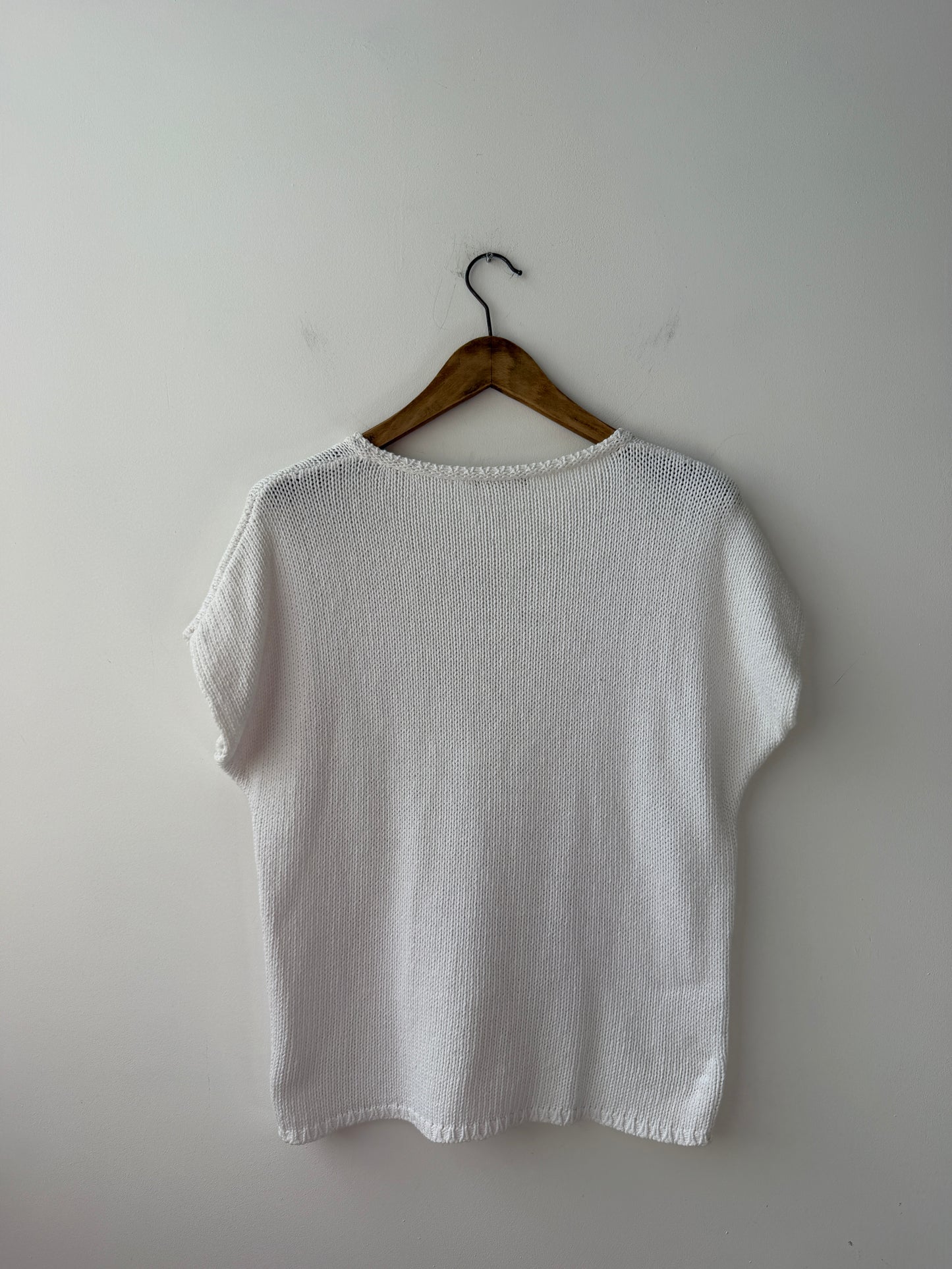 Vintage Italian Cotton Knitted Short Sleeve Batwing Top White