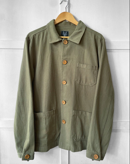 60s Style Herringbone Chore Jacket Army Green