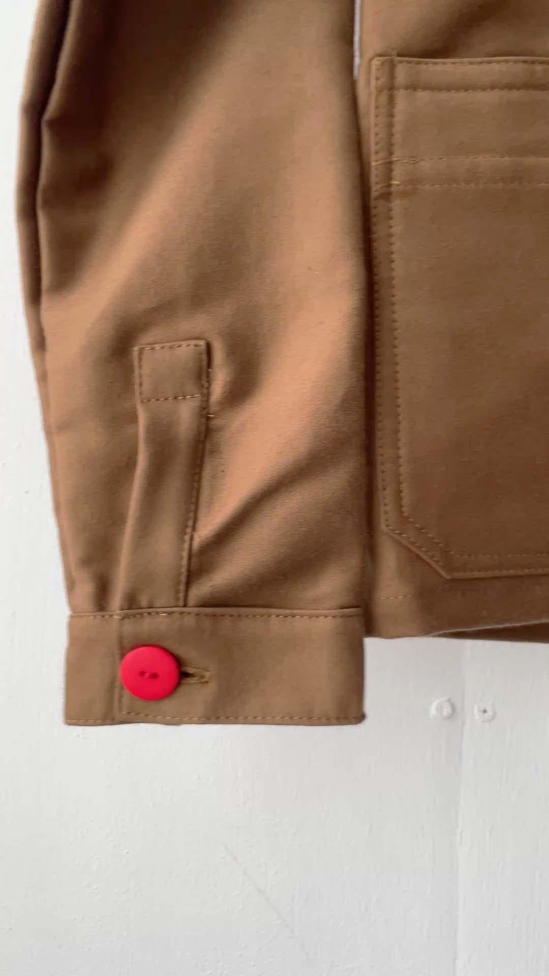 Tobacco Brown Moleskin Chore Jacket Red Buttons