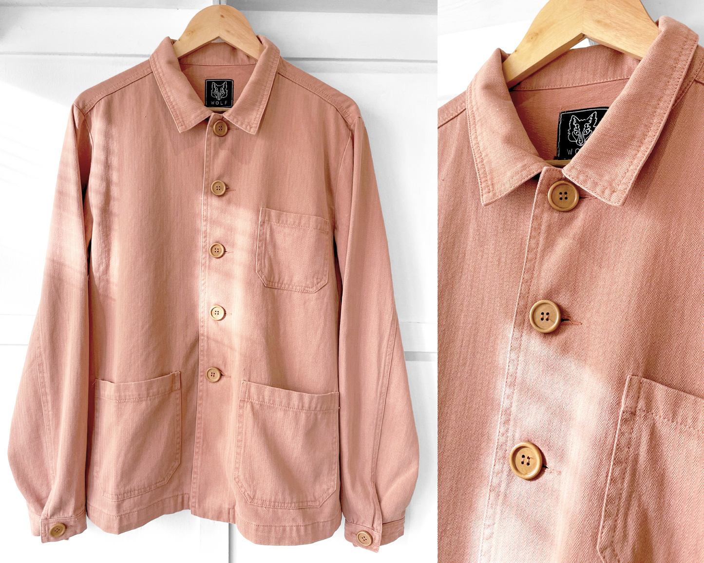 60s Style Herringbone Dusty Rose Peach Pink Chore Jacket