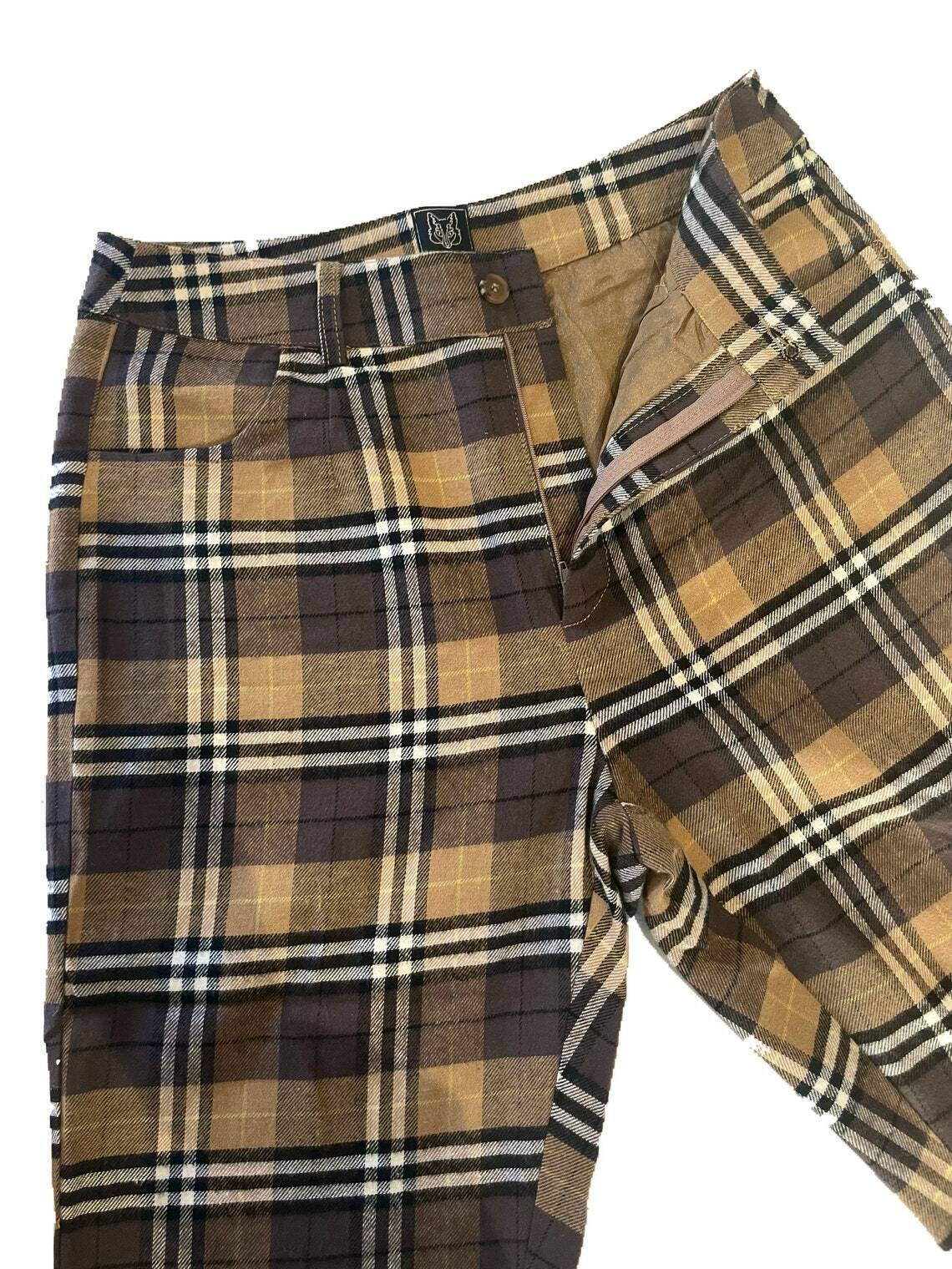 Karierte Zigarettenhose mit hoher Taille aus gebürsteter Baumwolle