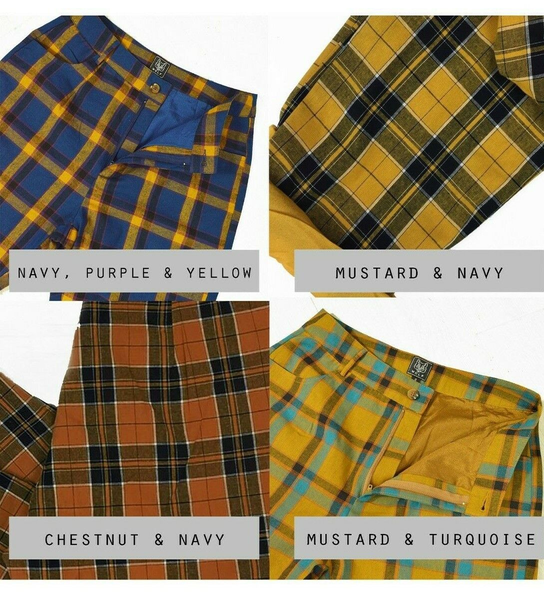 Karierte Hose mit hoher Taille in Senfgelb