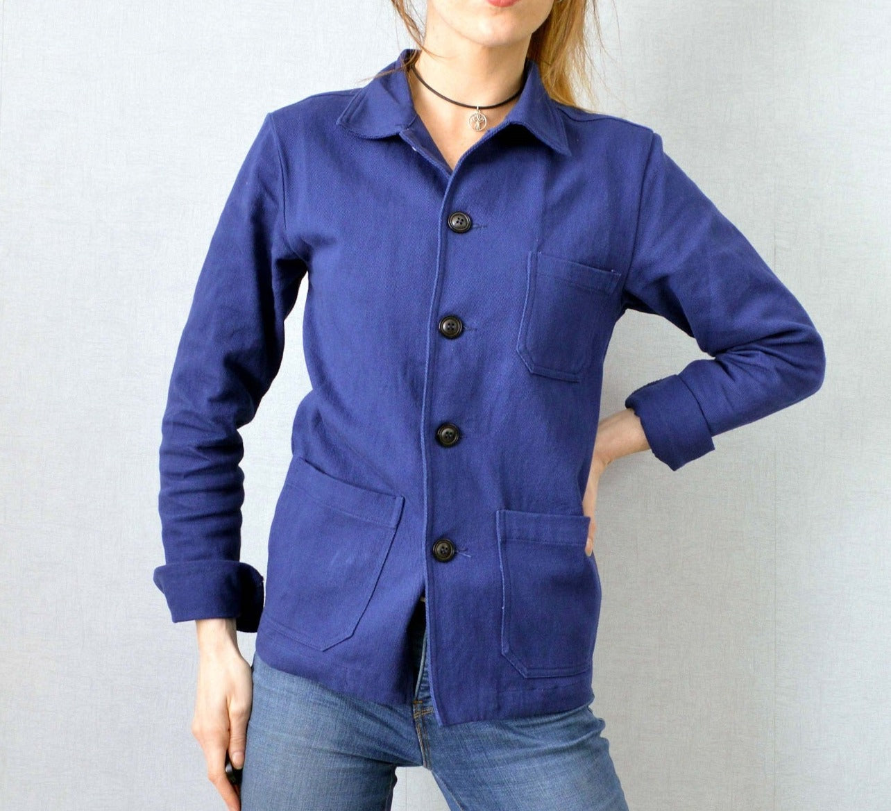 Arbeitsjacke aus französischem Baumwolltwill, Marineblau