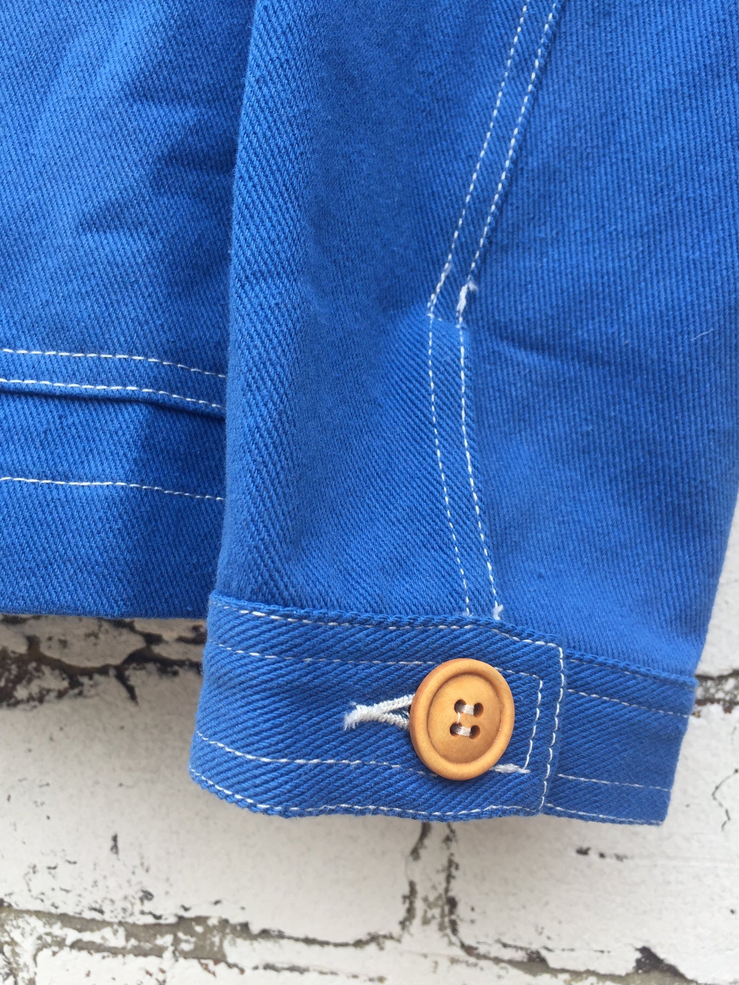 Chaqueta de trabajo de sarga de algodón francesa azul cobalto