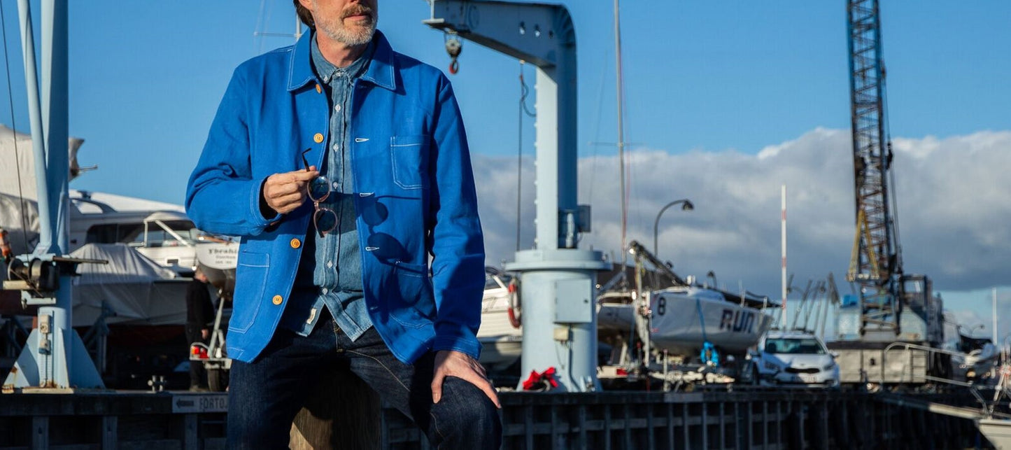 Französische Arbeitsjacke aus Baumwolltwill in Kobaltblau