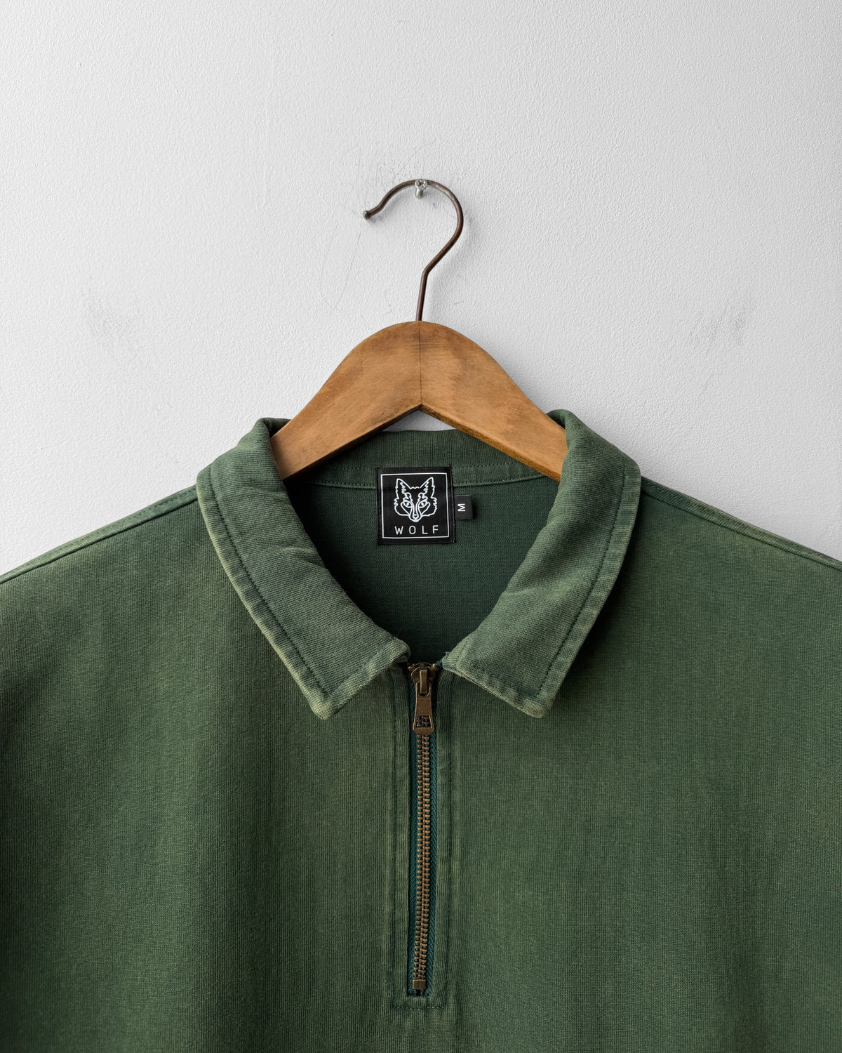 Faded Quarter Zip Sweatshirt Bottle Green Washed Cotton