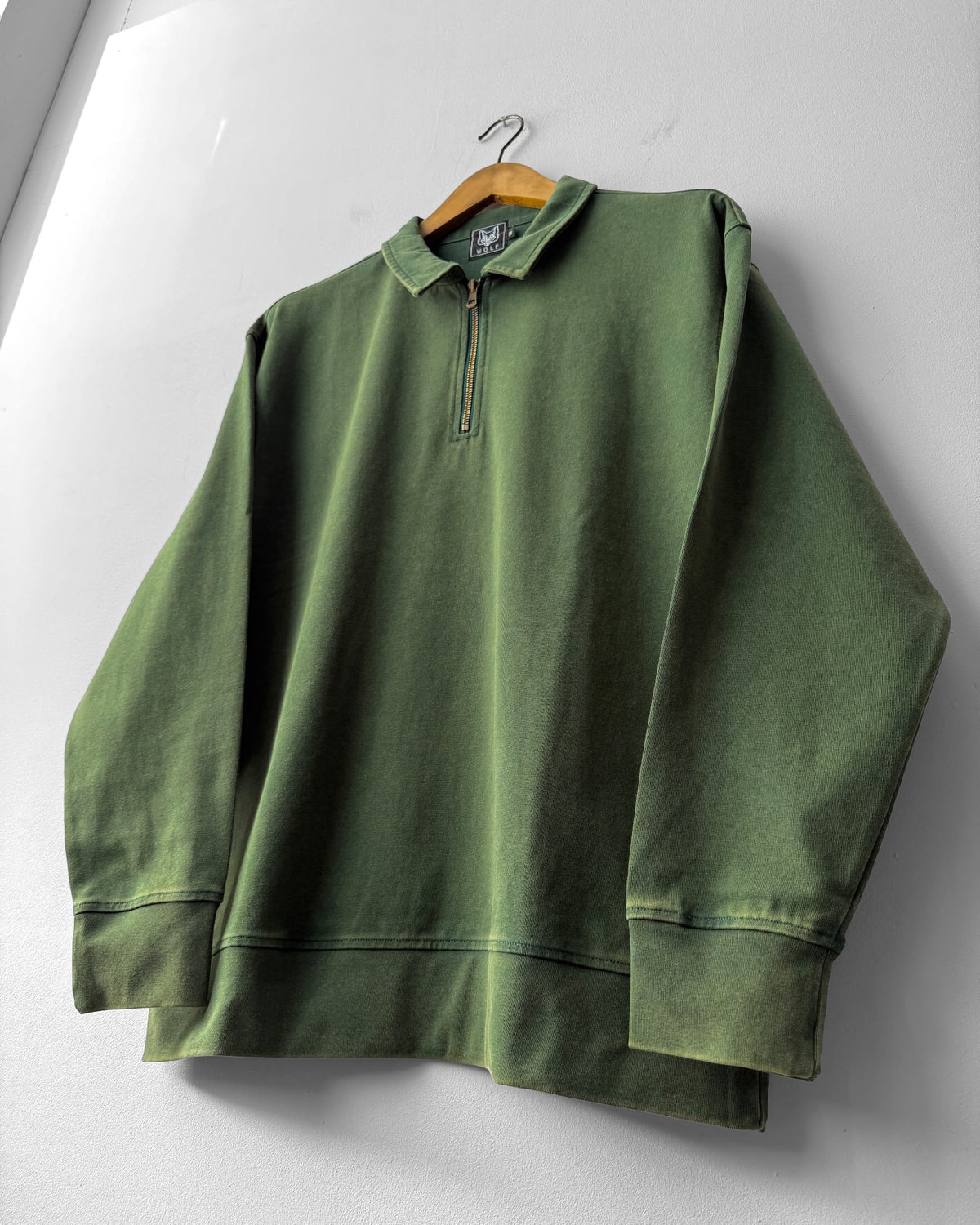 Faded Quarter Zip Sweatshirt Bottle Green Washed Cotton