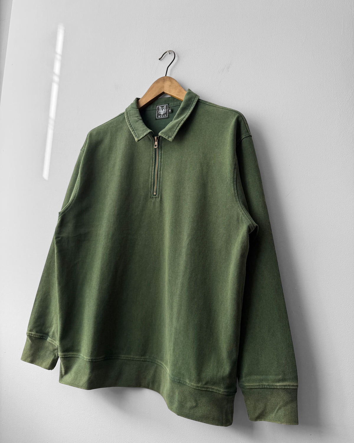 Faded Quarter Zip Sweatshirt Bottle Green Washed Cotton