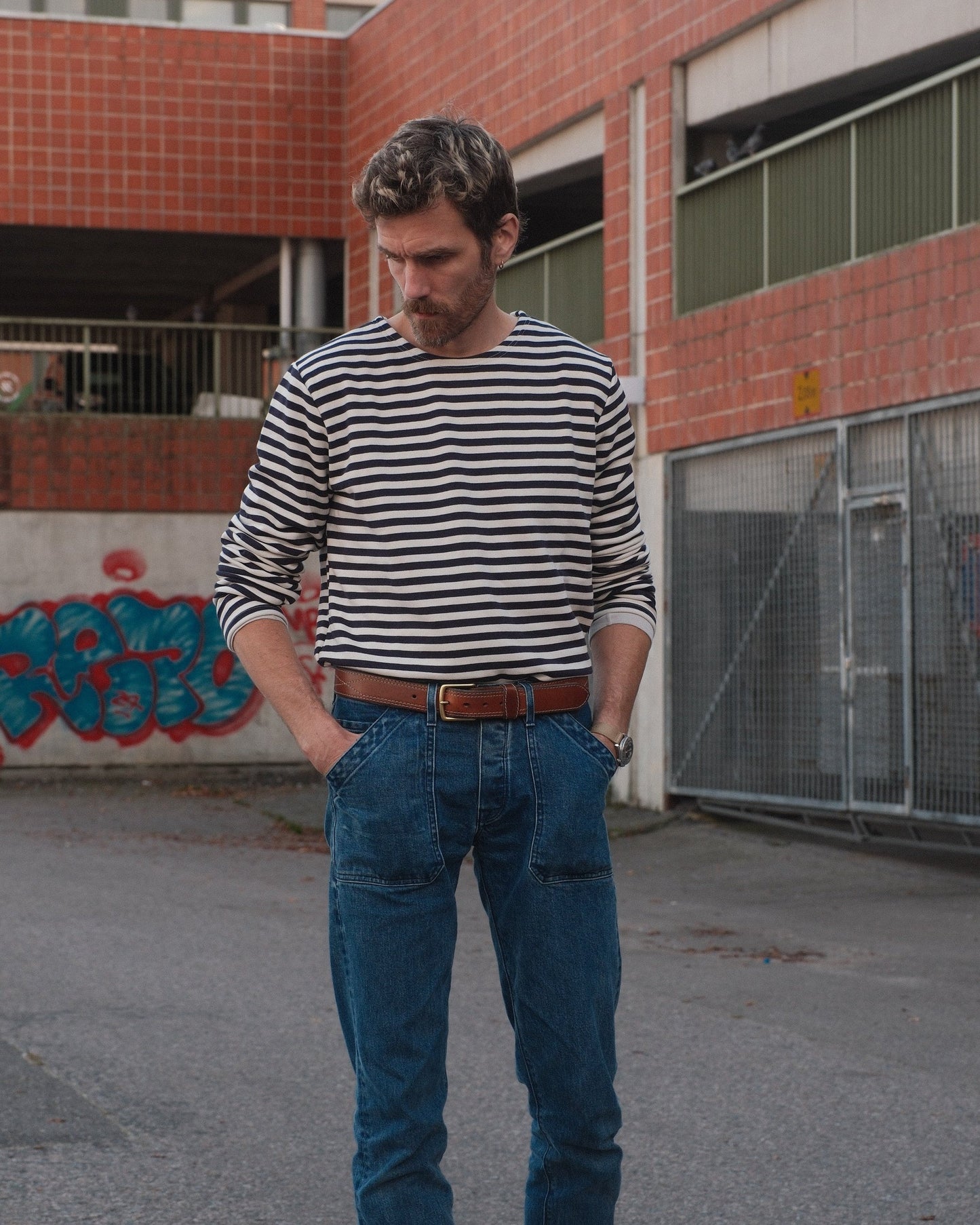 Sweatshirt mit Breton-Muster aus schwerer Baumwolle