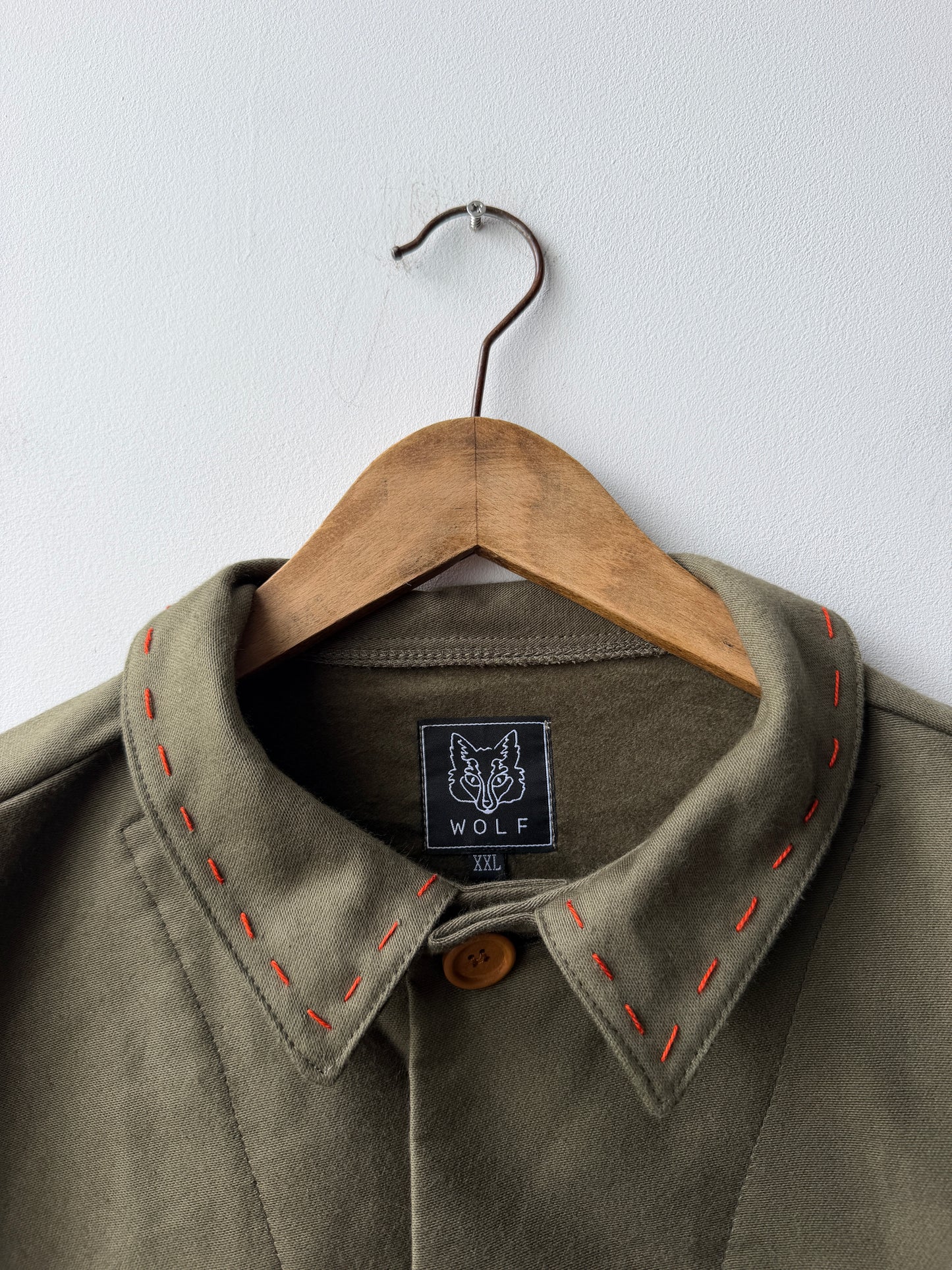 WOLF Reworked Chore Jacket Contrast Red Stitch Moss Green 2XL