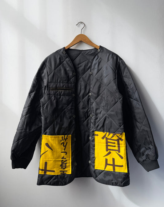 Vintage Black Liner Reworked Japanese Yellow Pockets