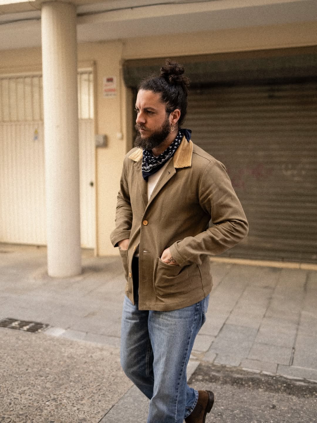 Chaqueta de trabajo de sarga de algodón francesa de pana