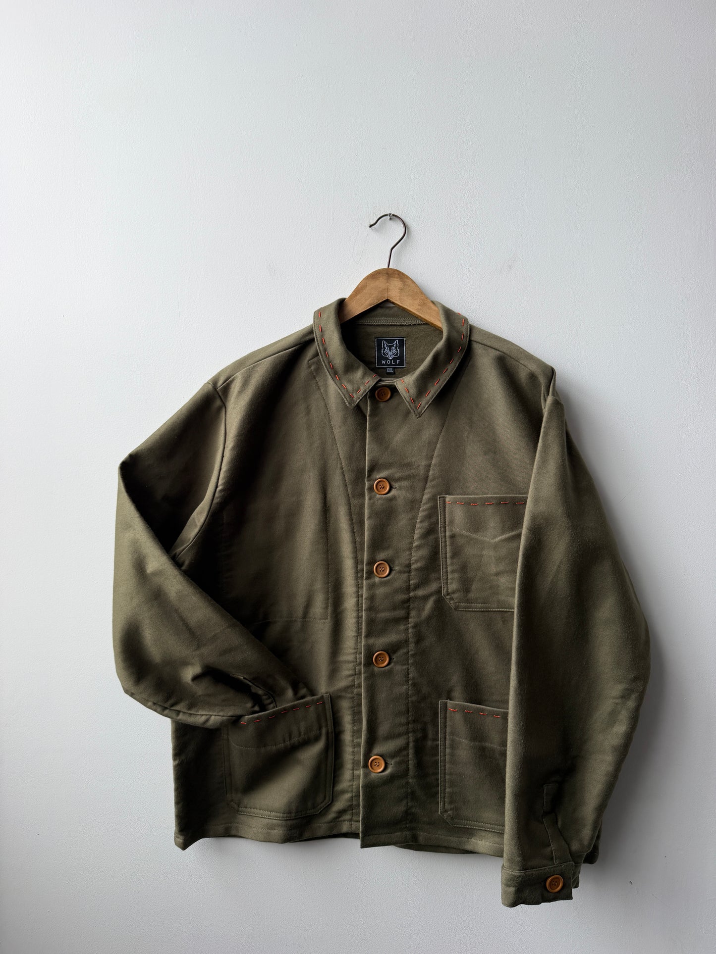 WOLF Reworked Chore Jacket Contrast Red Stitch Moss Green 2XL
