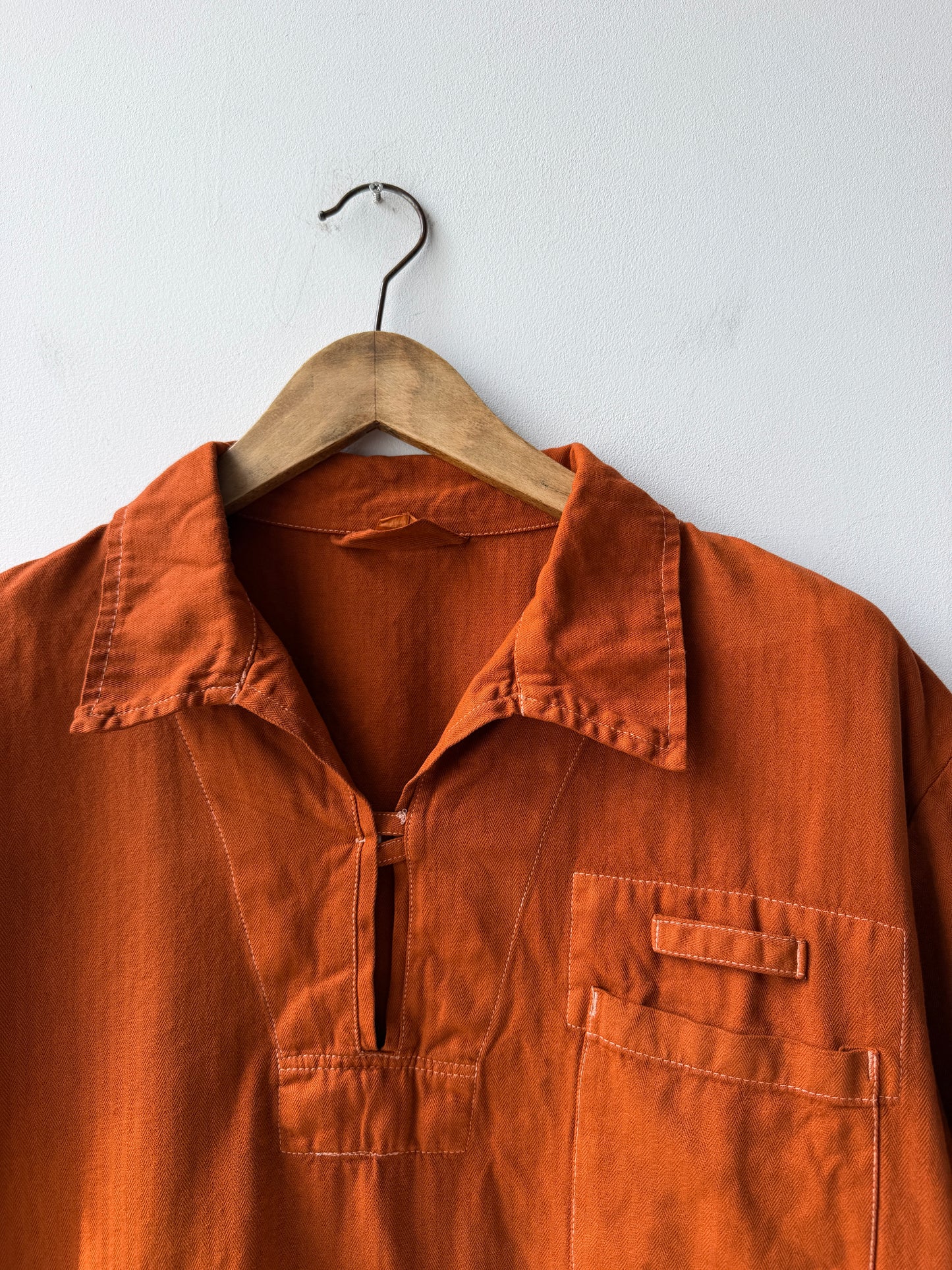 Vintage Artist Smock Pullover Top Burnt Orange 3/4 Sleeve