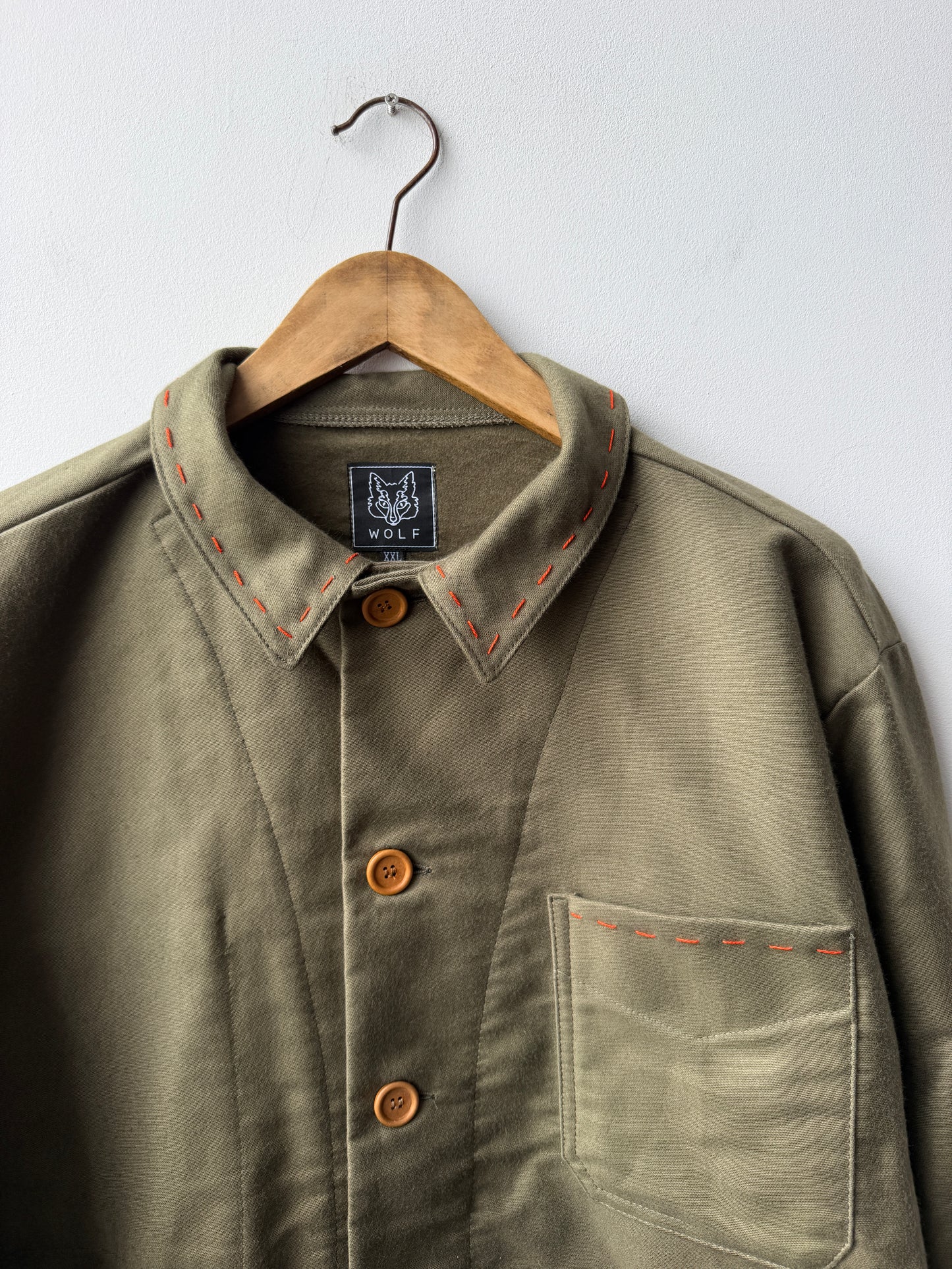WOLF Reworked Chore Jacket Contrast Red Stitch Moss Green 2XL