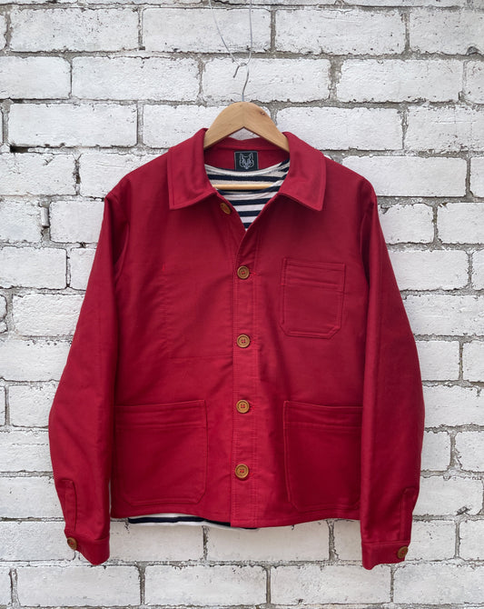 French Chore Jacket Moleskin Berry Red