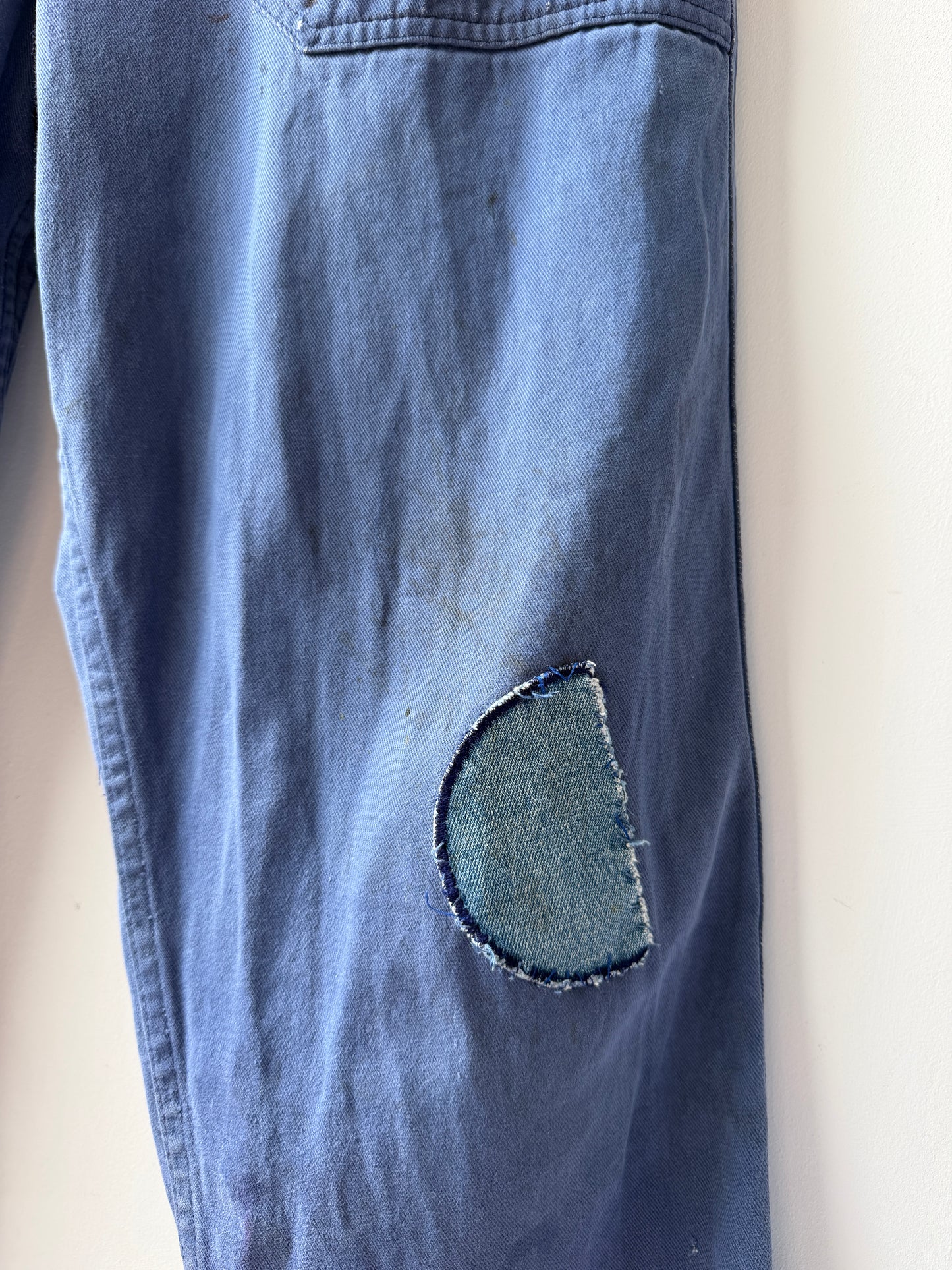 Vintage Patched Painters Workwear Dungarees Chalk Blue
