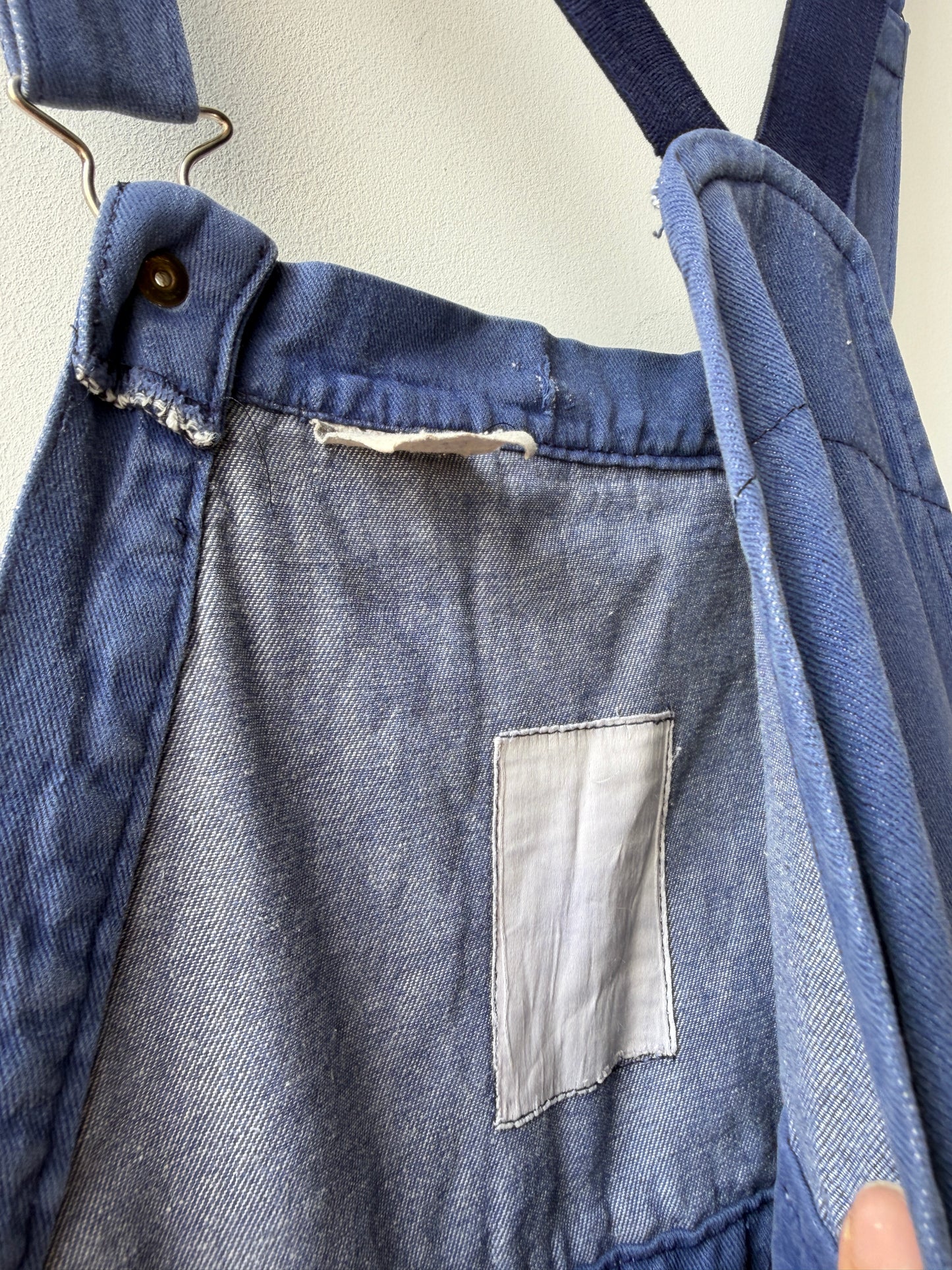 Vintage Patched Painters Workwear Dungarees Chalk Blue