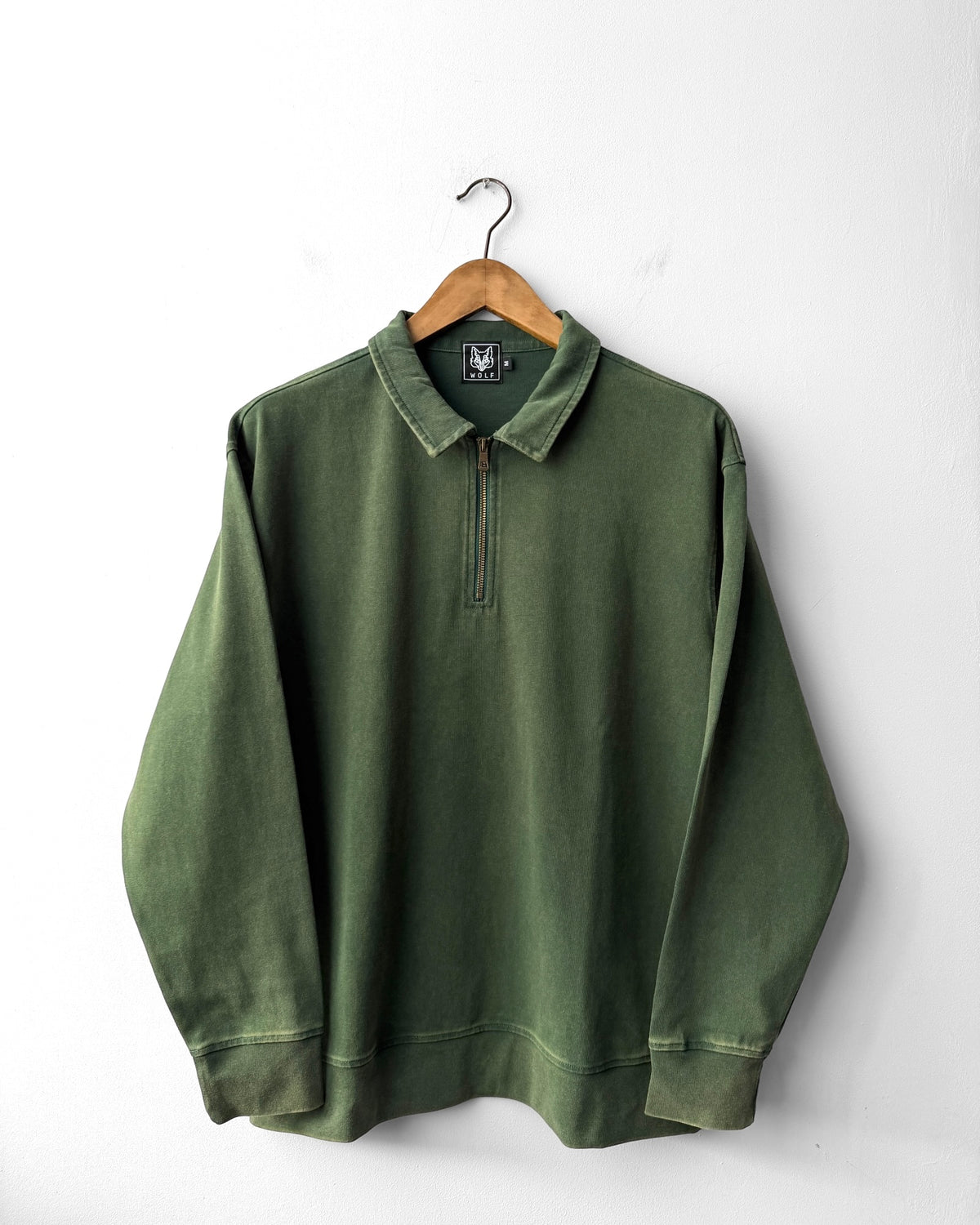 Faded Quarter Zip Sweatshirt Bottle Green Washed Cotton