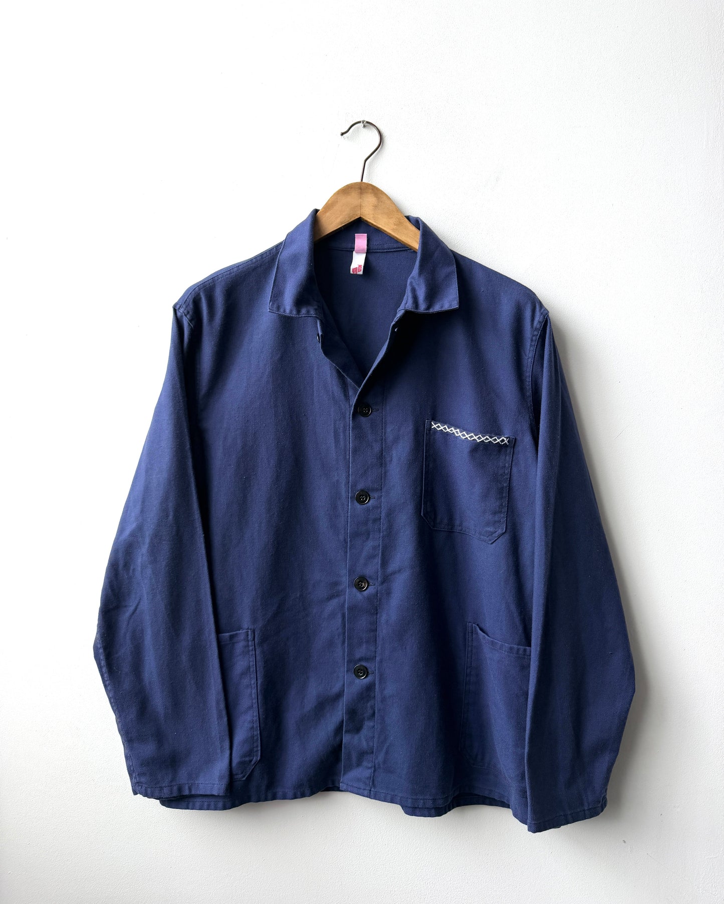 Vintage French Chore Jacket Reworked Contrast White Stitch