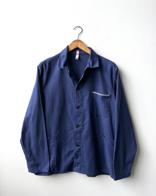 Vintage French Chore Jacket Reworked Contrast White Stitch
