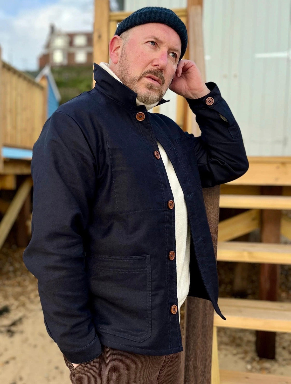 Ink Blue French Moleskin Chore Jacket Made In England