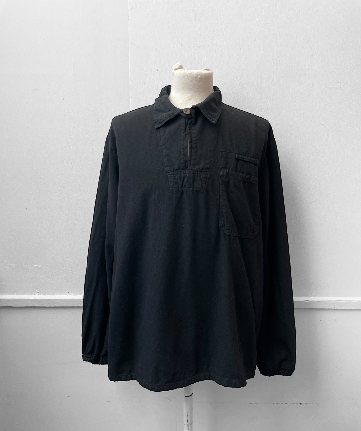 Vintage Cotton Herringbone Smock Black