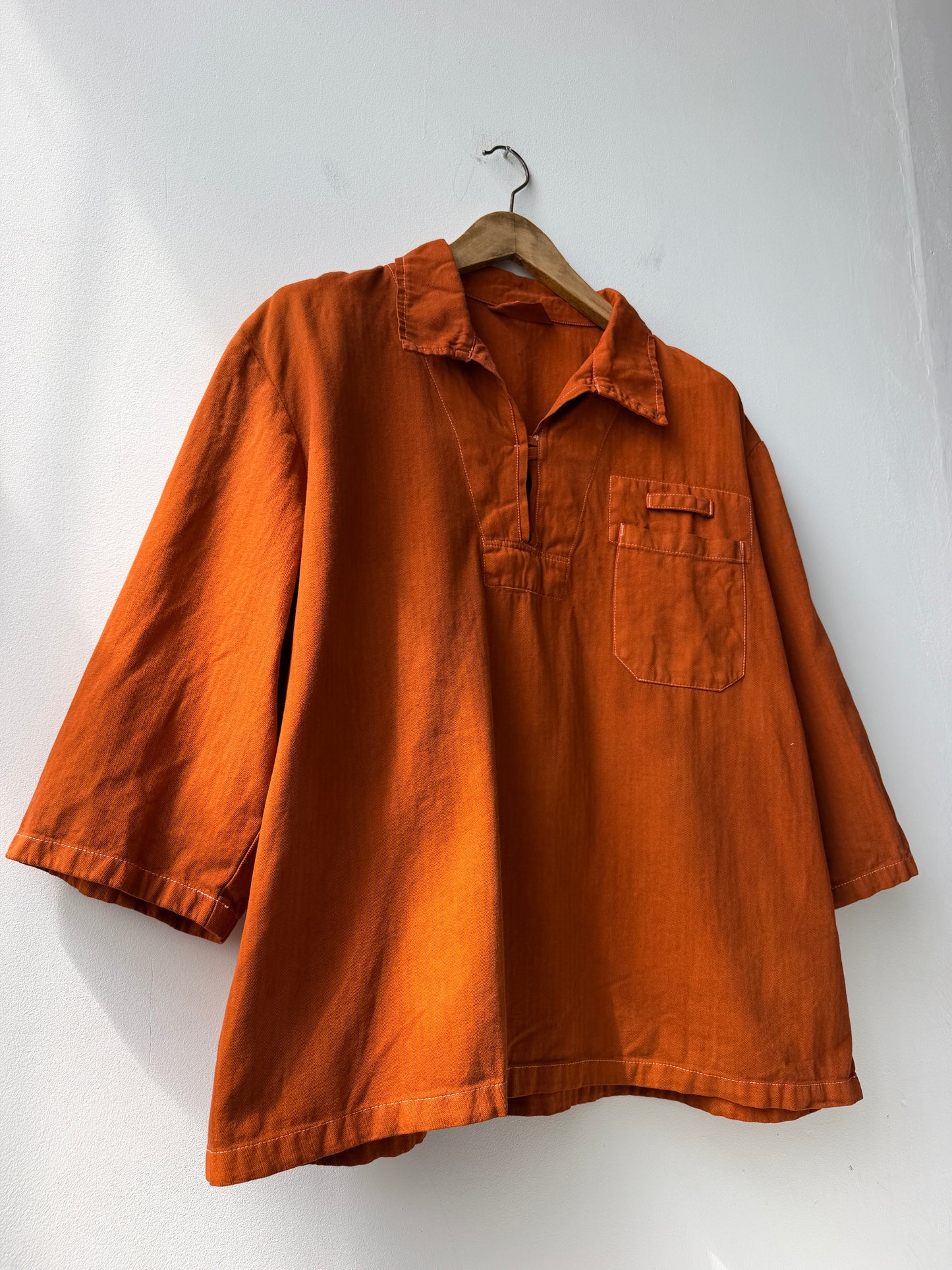 Vintage Artist Smock Pullover Top Burnt Orange 3/4 Sleeve
