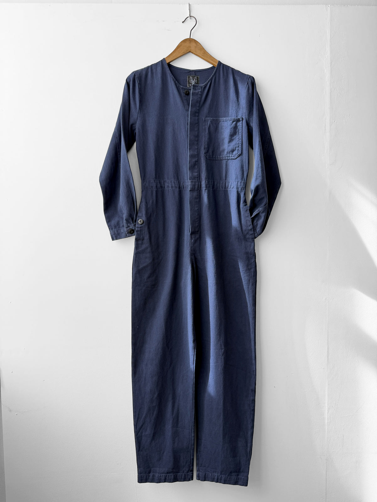 Collarless Workwear Jumpsuit Coveralls Herringbone Blue