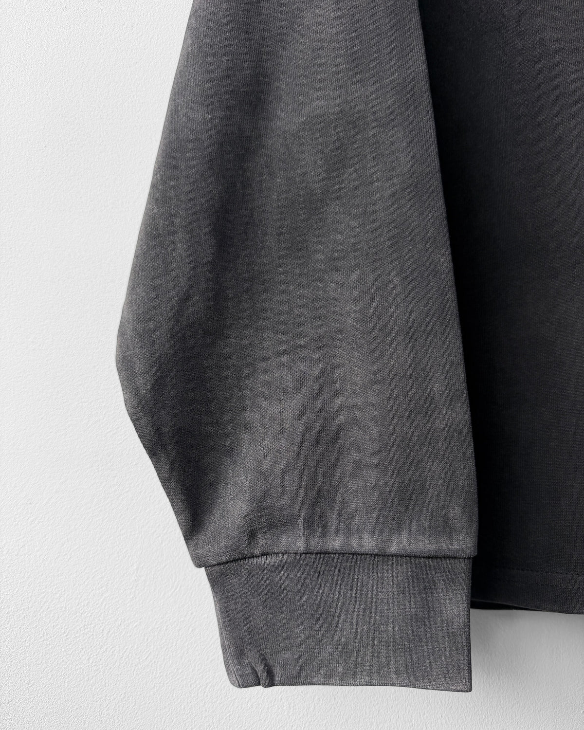 Faded Wash Polo Sweatshirt Cotton Charcoal Black