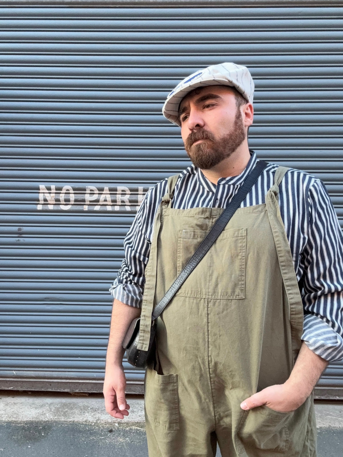 Henley Fisherman Work Shirt Herringbone Striped Navy
