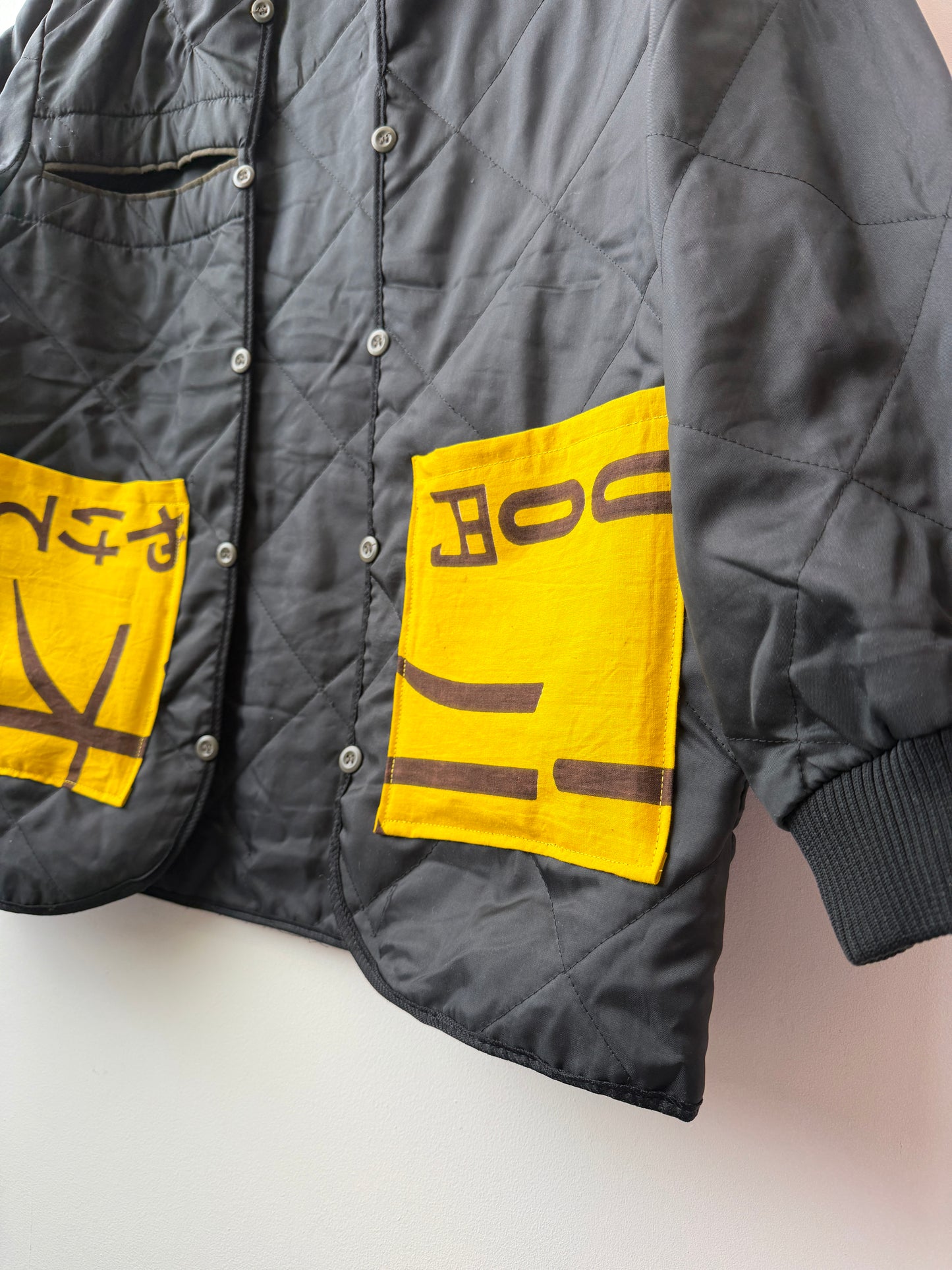 Vintage Black Liner Reworked Japanese Yellow Pockets