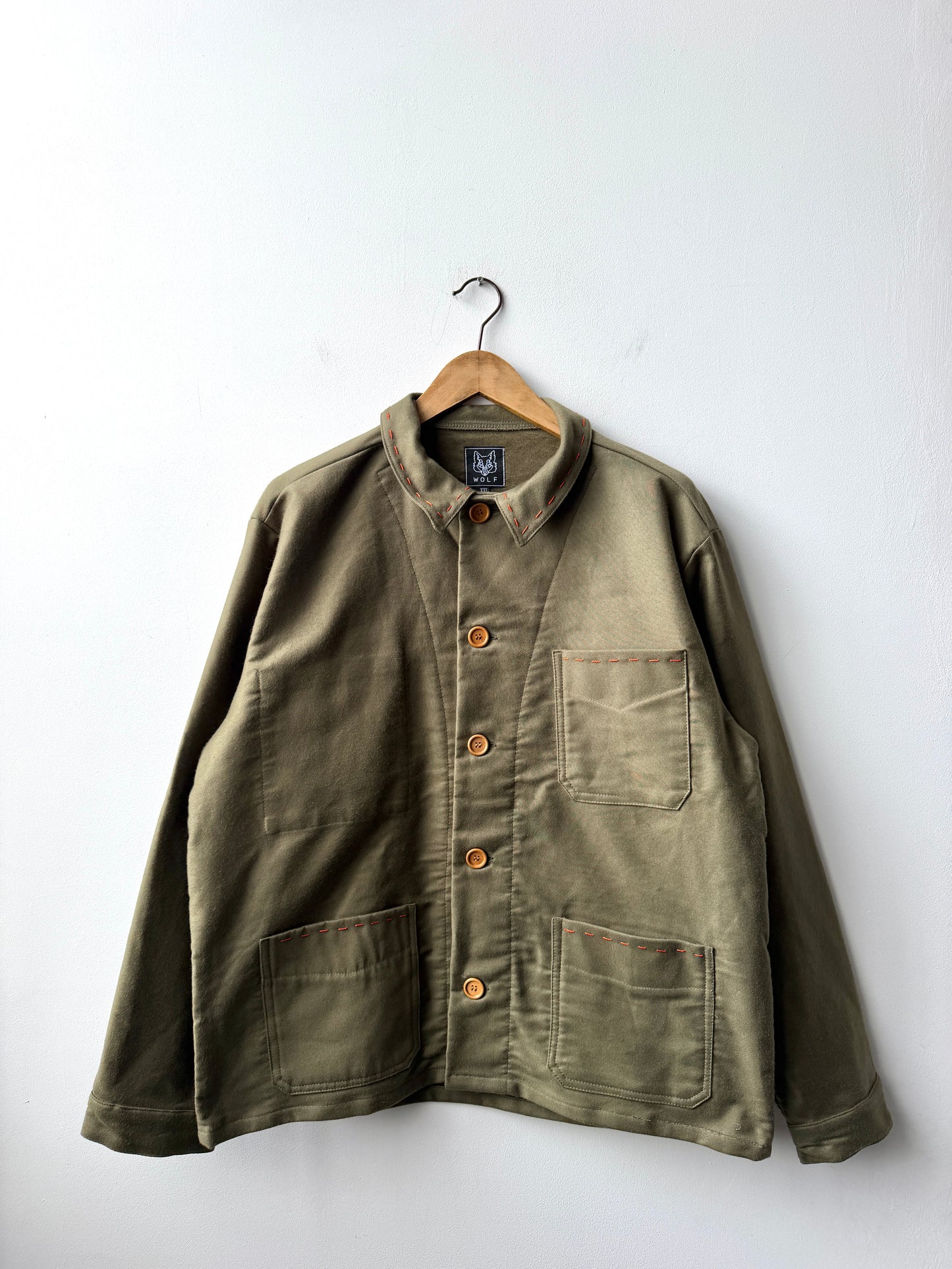 WOLF Reworked Chore Jacket Contrast Red Stitch Moss Green 2XL