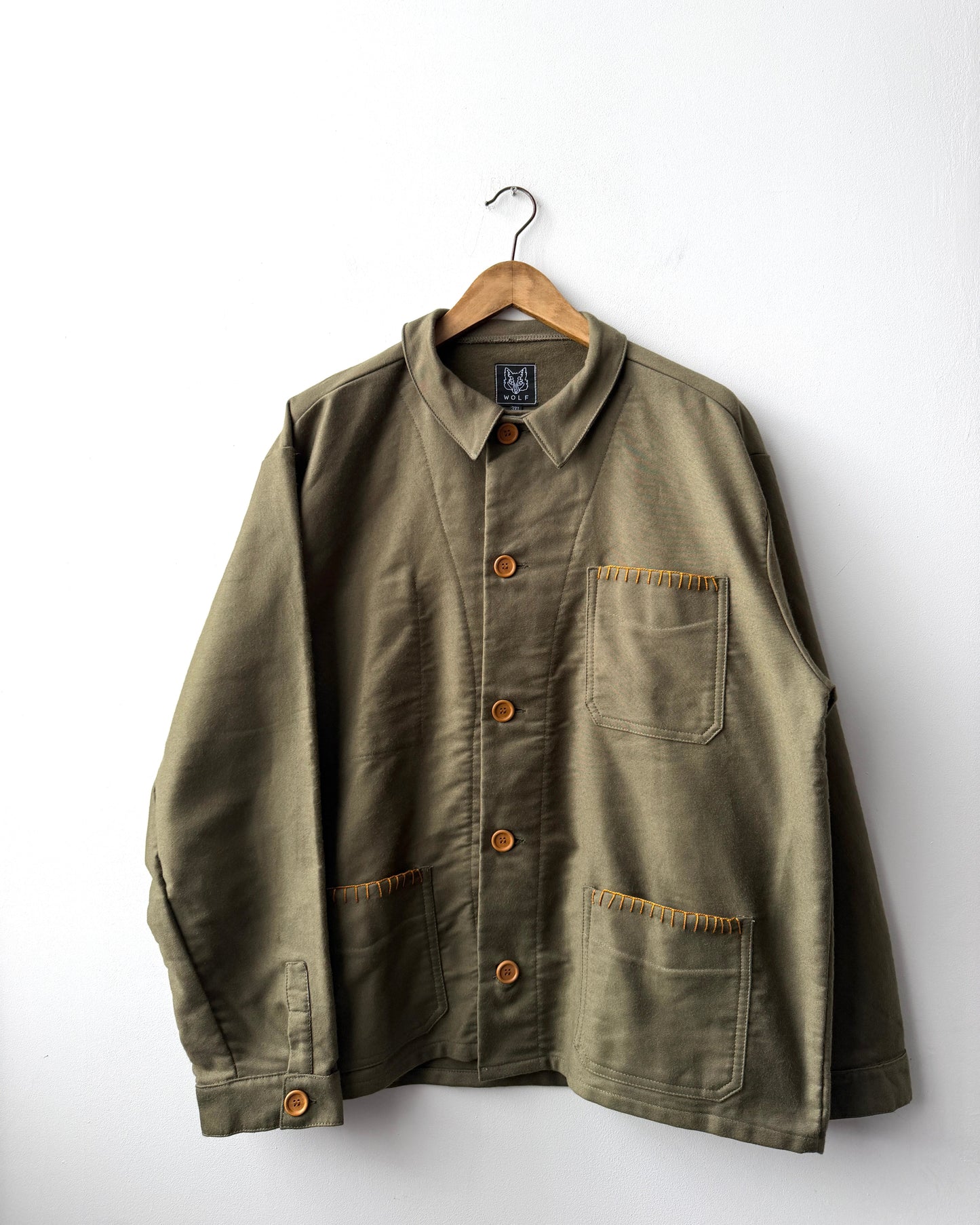 WOLF Reworked Chore Jacket Contrast Mustard Blanket Stitch 3XL