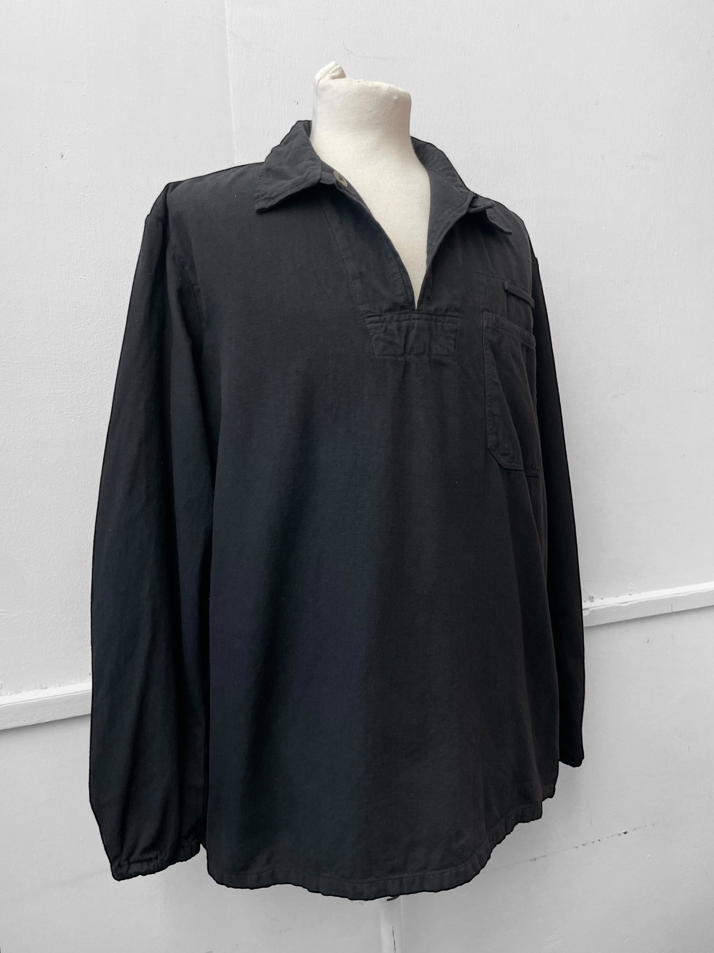 Vintage Cotton Herringbone Smock Black