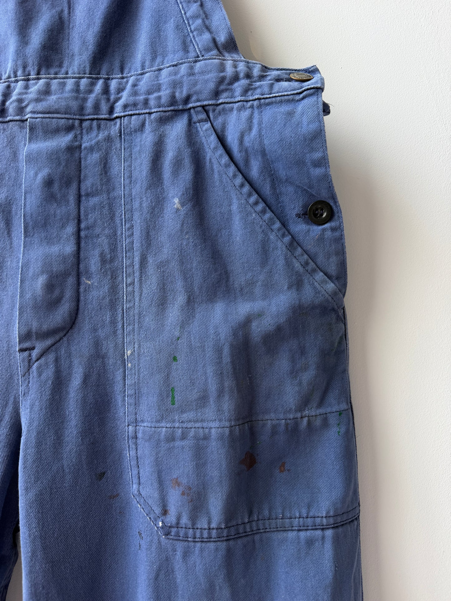 Vintage Patched Painters Workwear Dungarees Chalk Blue