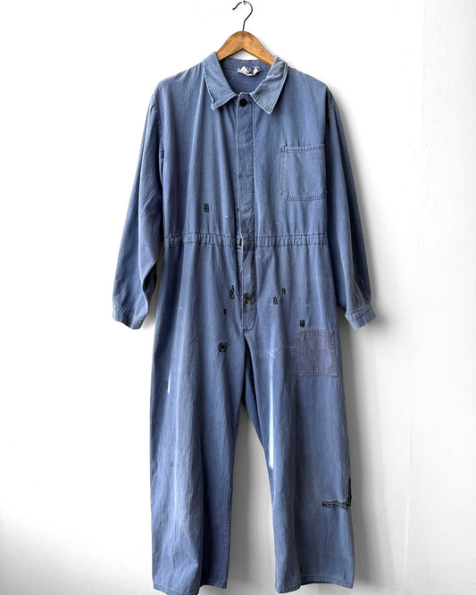Vintage Repaired Workwear Jumpsuit Blue
