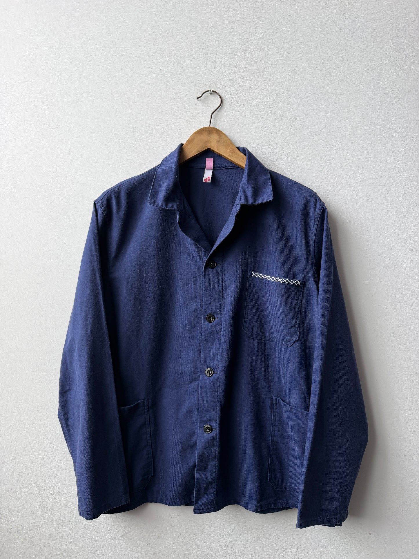Vintage French Chore Jacket Reworked Contrast White Stitch