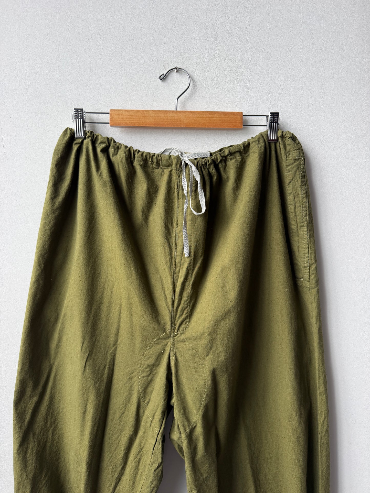 Vintage Cotton Drawstring Army Green Military Pants