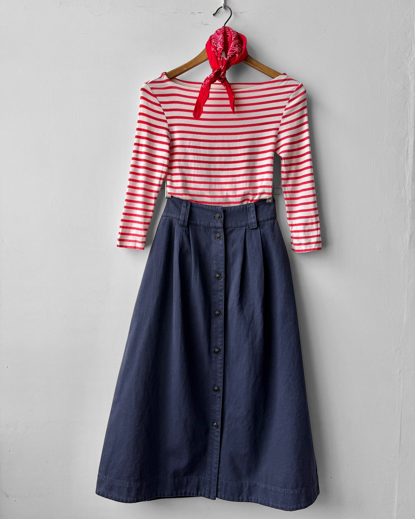 1950s Button Down A-line Utility Skirt Navy Blue