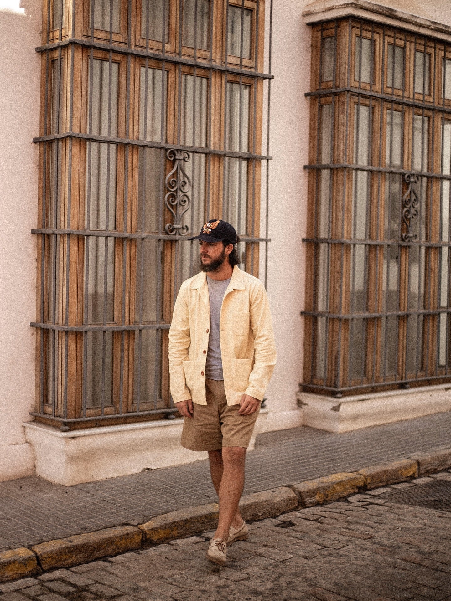 Chaqueta de trabajo de lona de algodón color crudo estilo años 60