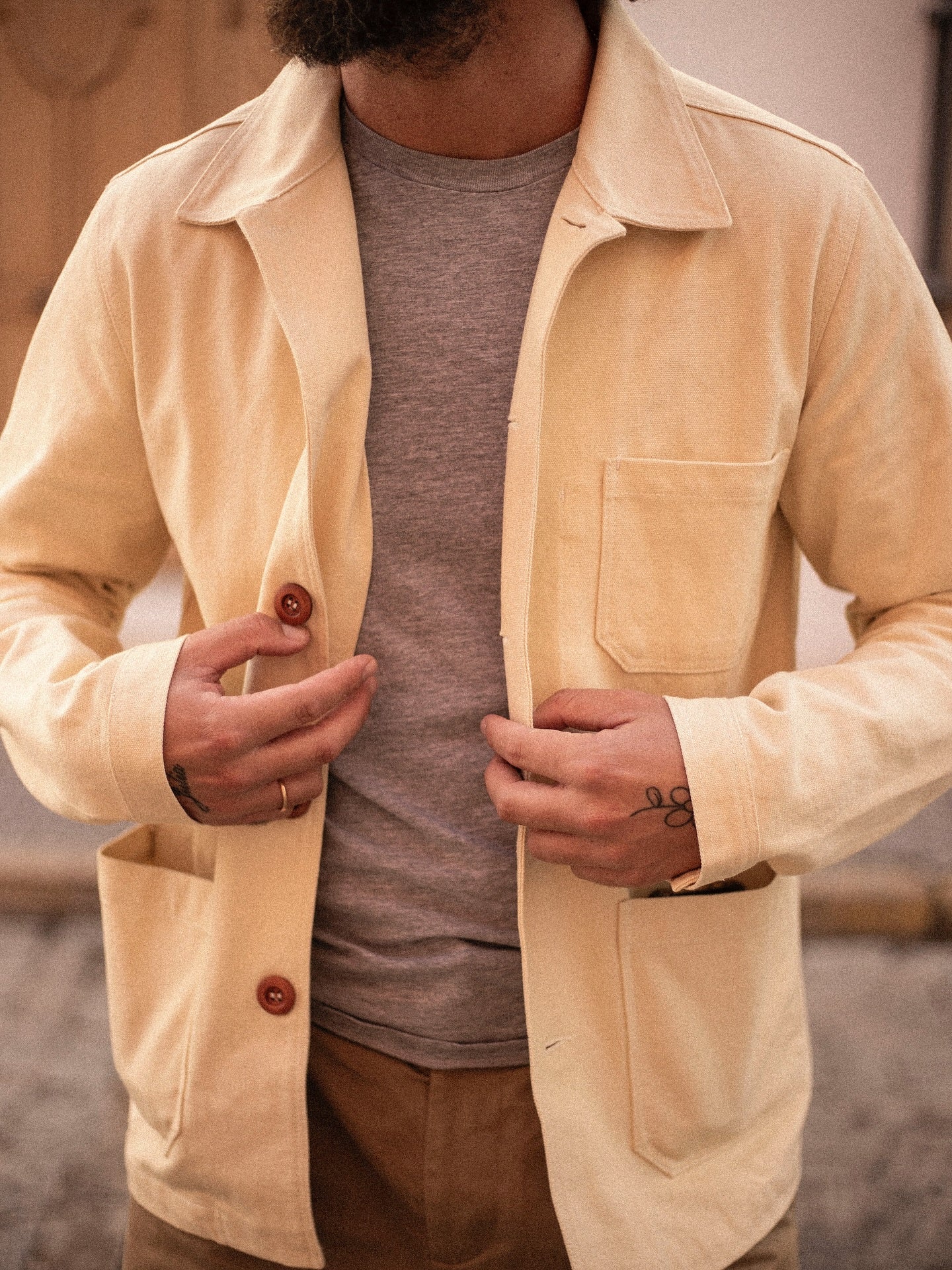 60s Style Ecru Cotton Canvas Chore Jacket