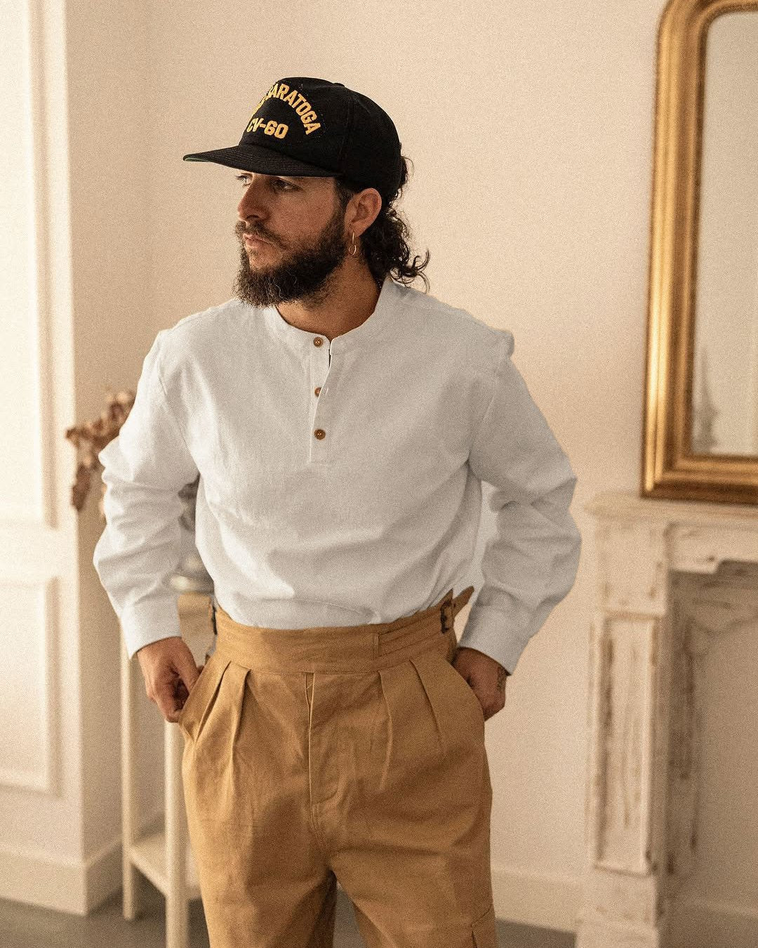 Organic Collarless Grandad Smock Shirt