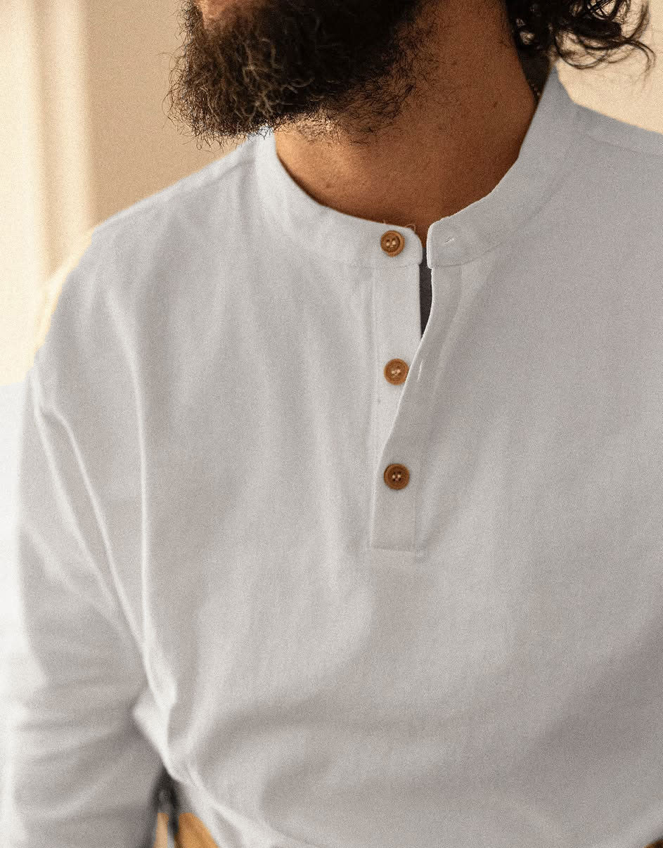 Organic Collarless Grandad Smock Shirt