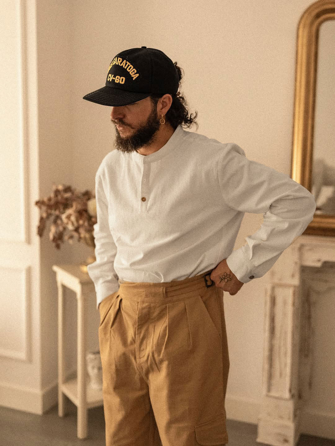 Organic Collarless Grandad Smock Shirt